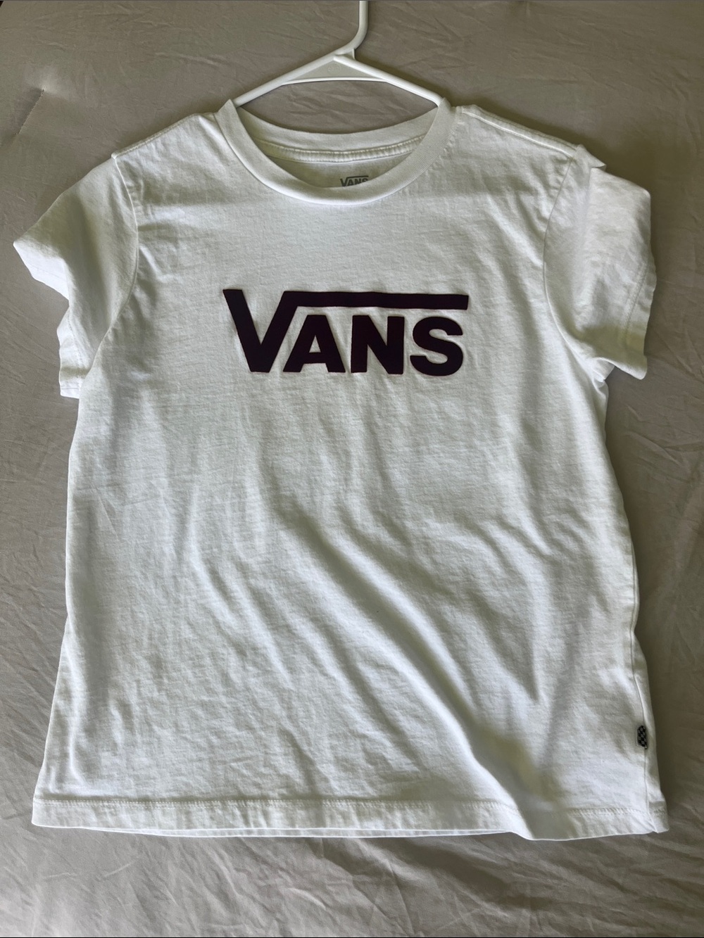 Vans White Tee with Maroon Logo